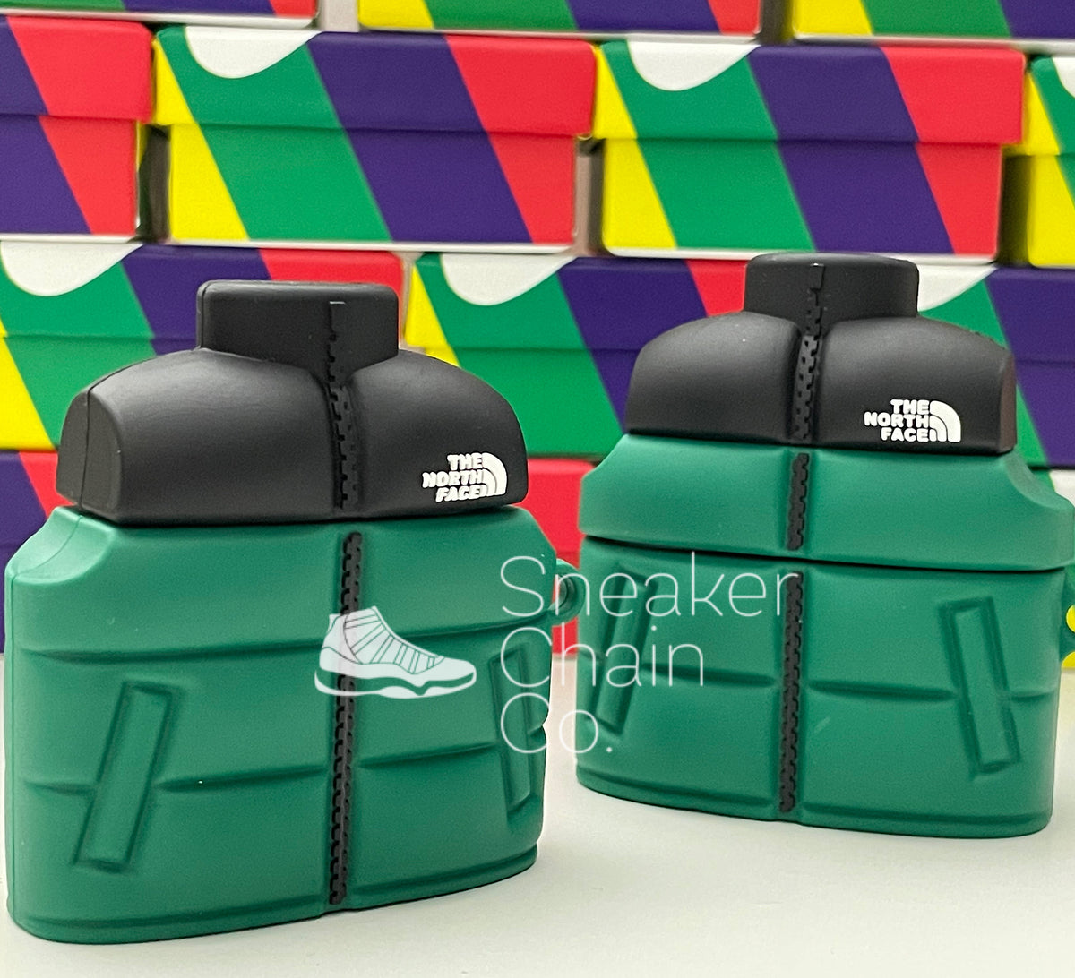 North Face Puffer Jacket Green Design AirPod Case – Sneaker Chain Co