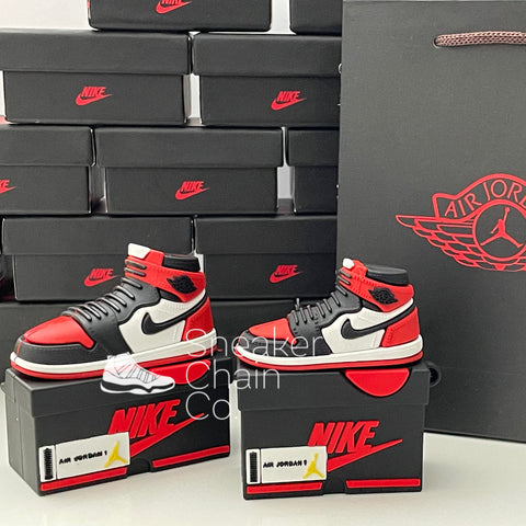 Nike Air Jordan 1 Retro High OG Bred Toe Sneaker Shoebox Design AirPod Case