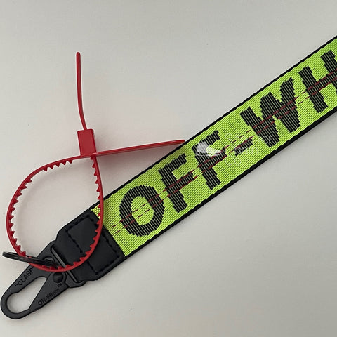 OFF-WHITE Neon Green Industrial Logo Embroidered Canvas Keyring Strap