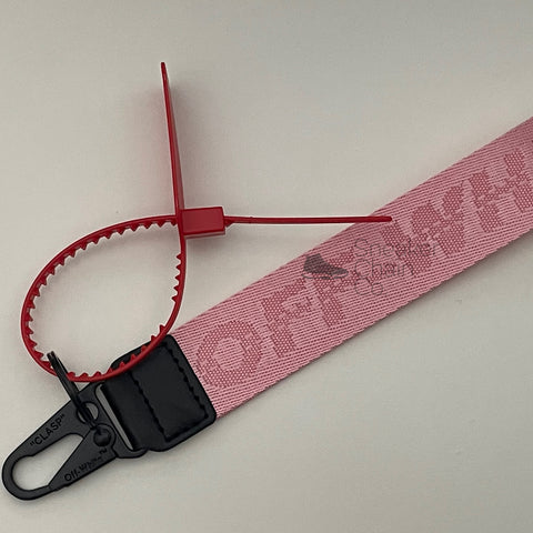 OFF-WHITE Pink Industrial Logo Embroidered Canvas Keyring Strap